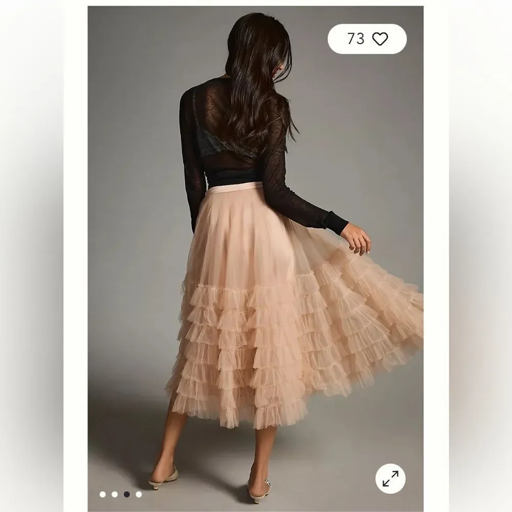 LoveShackFancy Lyric Tiered Tutu Tule Light Rose Skirt by Anthropologie Size 8